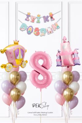 Prenses Konsept Doğum Günü Bannerlı Folyo Balonlu Balon Zinciri Seti - 11