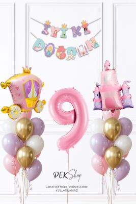 Prenses Konsept Doğum Günü Bannerlı Folyo Balonlu Balon Zinciri Seti - 12