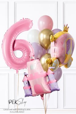 Prenses Tema Doğum Günü Balon Seti Gold Pembe Lila Balon Demetli - 9
