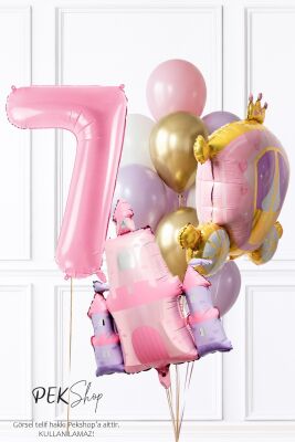 Prenses Tema Doğum Günü Balon Seti Gold Pembe Lila Balon Demetli - 10