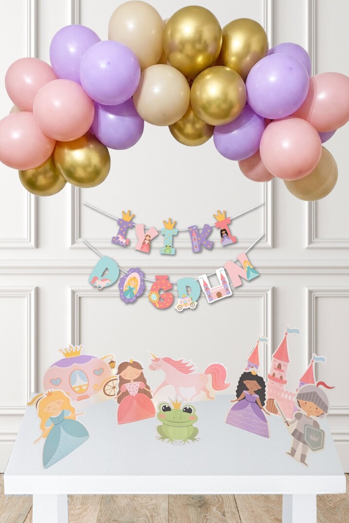Prenses Tema Doğum Günü Balon Zinciri ve Masa Süsleri Seti - Set218 - 1