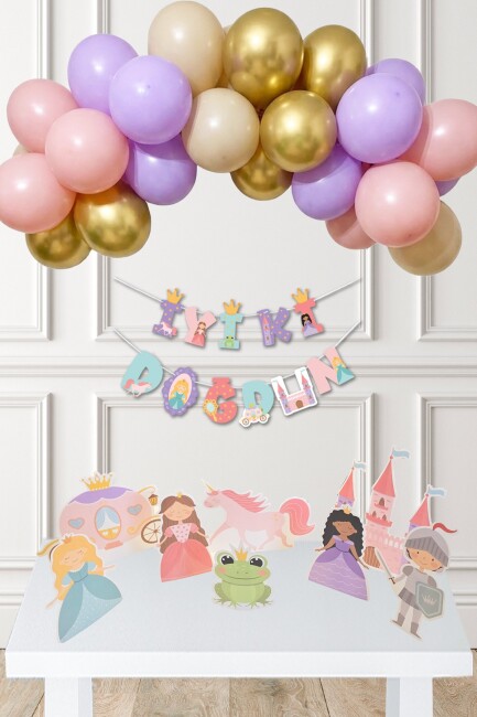 Prenses Tema Doğum Günü Balon Zinciri ve Masa Süsleri Seti - Set218