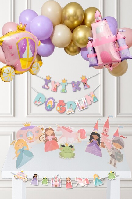 Prenses Tema Doğum Günü Lüks Set Balon Zinciri ve Masa Süsleri Seti - Set219 - 1
