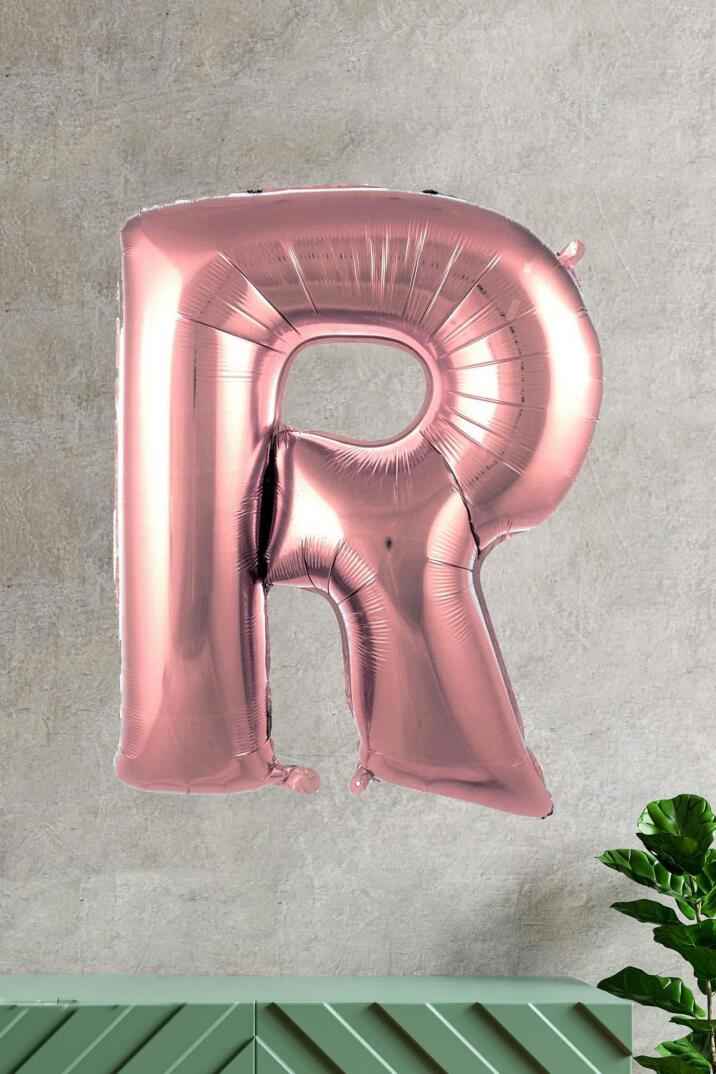 R Harfi Rose Gold Folyo Balon 100 cm 40 inç 1 Metre Baş Harf Balon - 1