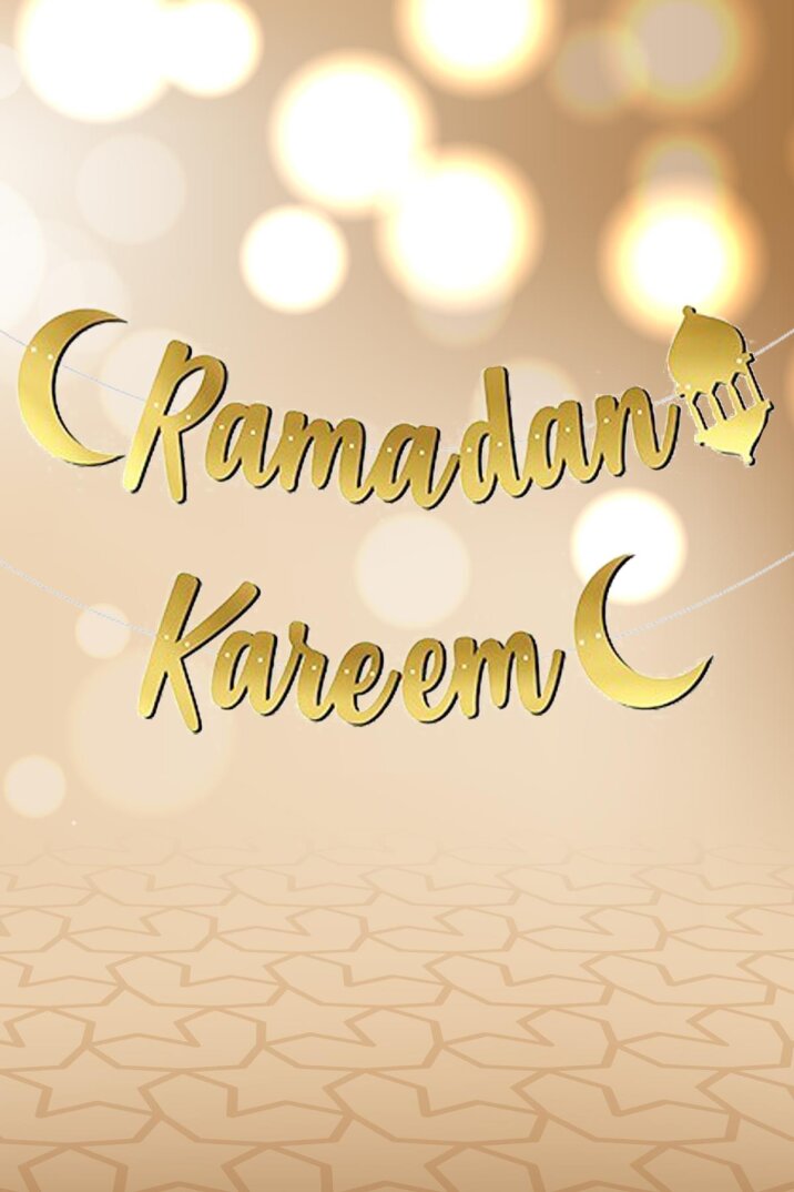 Ramadan Kareem Kaligrafi Banner Gold Renkli İpe Dizili Altın Ramazan Süsü - 1
