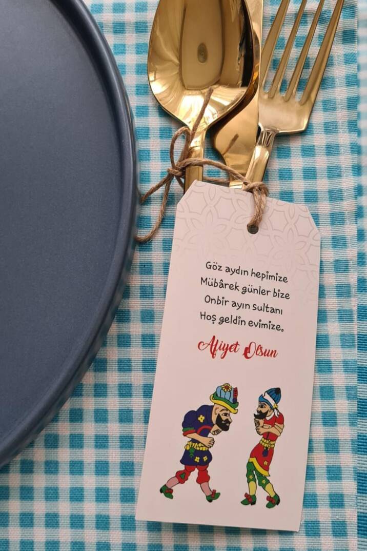 Ramazan Çatal Bıçak Sofra Süsü Hacıvat Karagöz İpli Kart Süsler 10lu Paket - 1