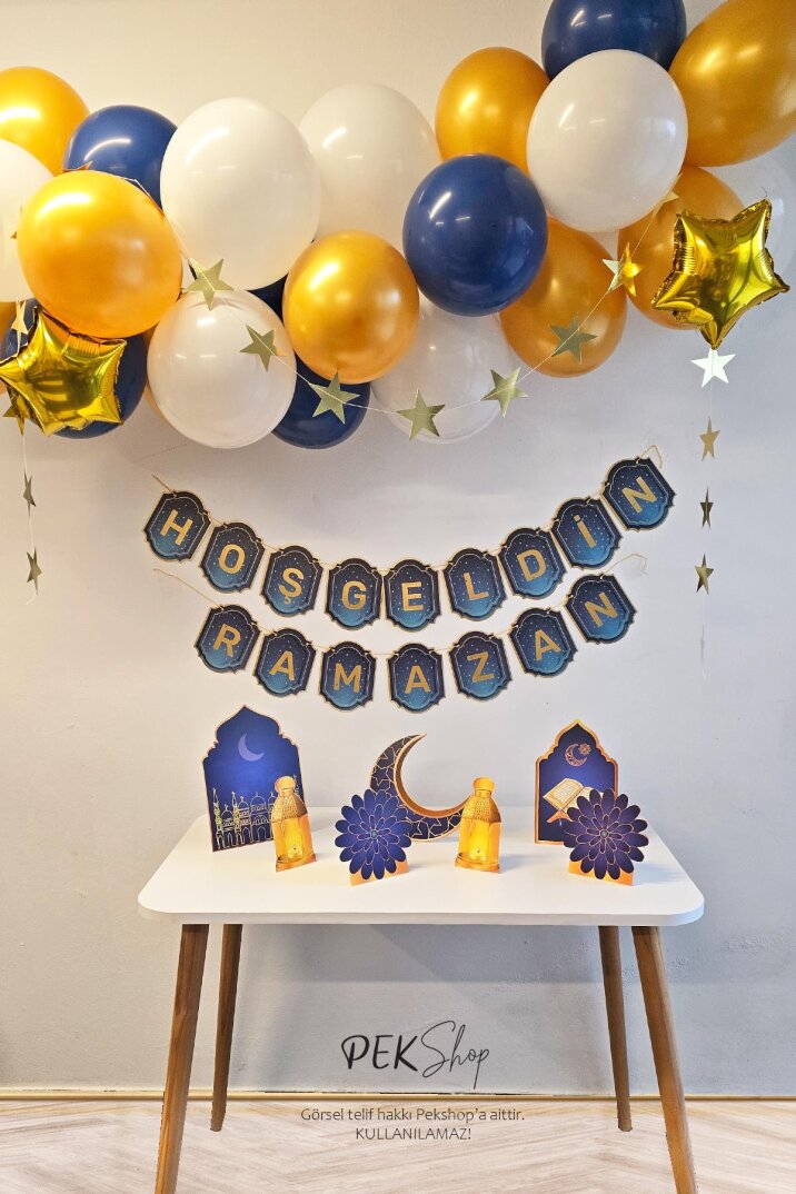 Ramazan Masa Süsleme Seti Ev Okul Ramazan Süslemeleri Bannerlı Balonlu Maketli Paket - 1