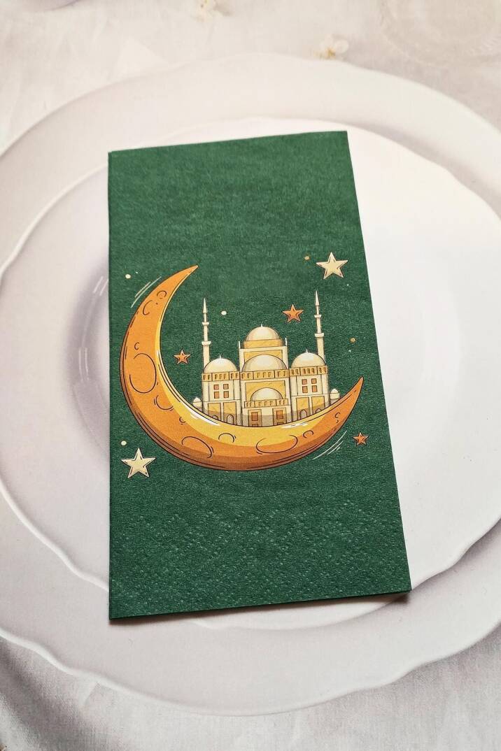 Ramazan Peçetesi Dini Motif Baskılı Yeşil Peçete Ramazan Sofra Peçetesi 12li Paket - 2
