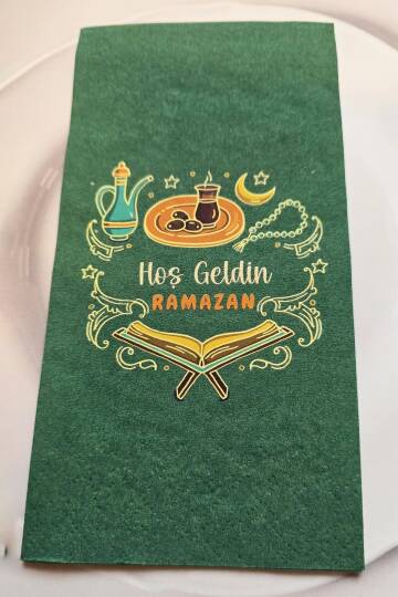 Ramazan Peçetesi Hoş Geldin Ramazan Yazılı Yeşil Peçete Ramazan Sofra Peçetesi 12li Paket - 2