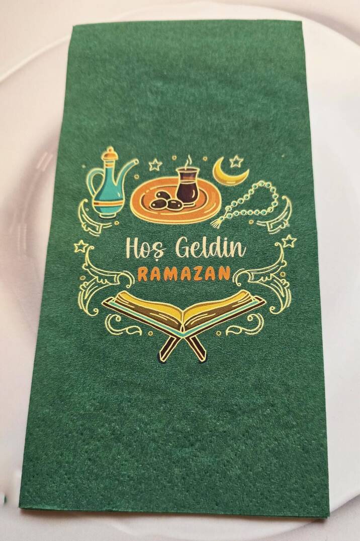 Ramazan Peçetesi Hoş Geldin Ramazan Yazılı Yeşil Peçete Ramazan Sofra Peçetesi 12li Paket - 2