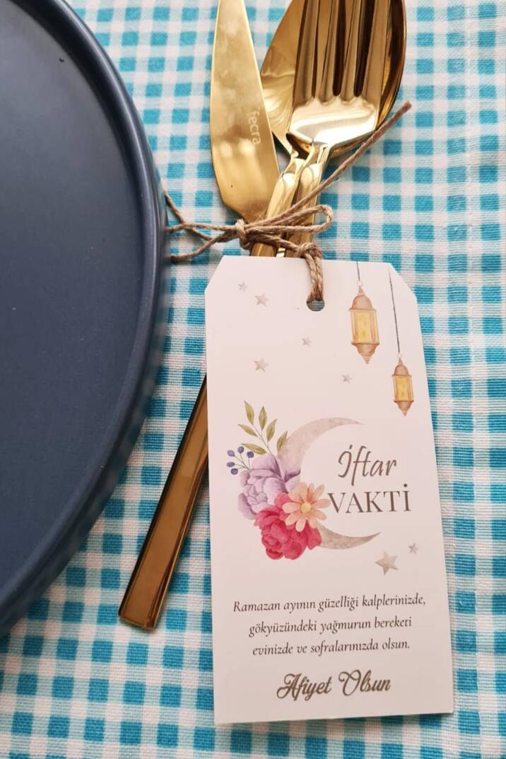 Ramazan Sofra Süsü İftar Vakti Çatal Bıçak İpli Kart Süsler 10lu Paket - 1