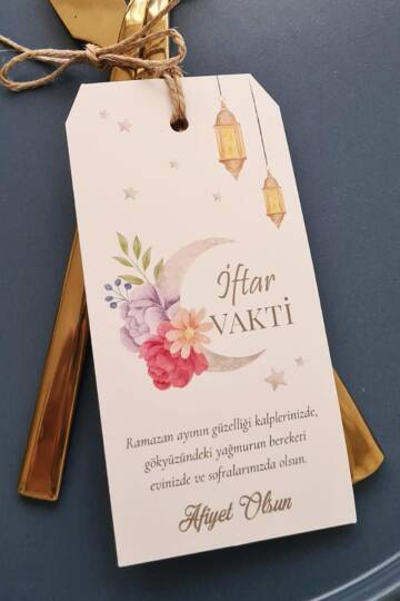 Ramazan Sofra Süsü İftar Vakti Çatal Bıçak İpli Kart Süsler 10lu Paket - 2
