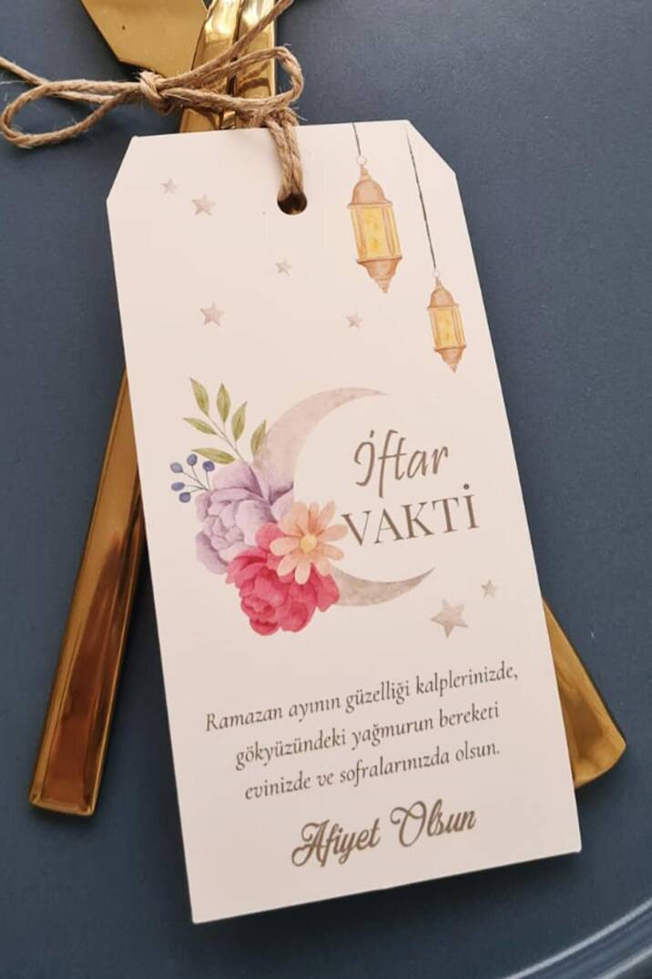 Ramazan Sofra Süsü İftar Vakti Çatal Bıçak İpli Kart Süsler 10lu Paket - 2