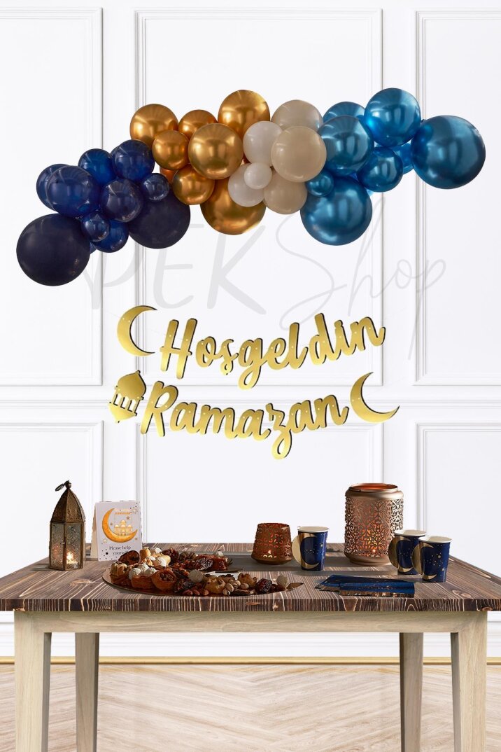 Ramazan Süsleme Seti Hoşgeldin Ramazan Yazılı Balon Zinciri Ramazan Köşesi Süs Paketi - 1