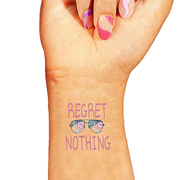Regret Nothing Pembe Glitter Çiçekli Bride Dövme - 1