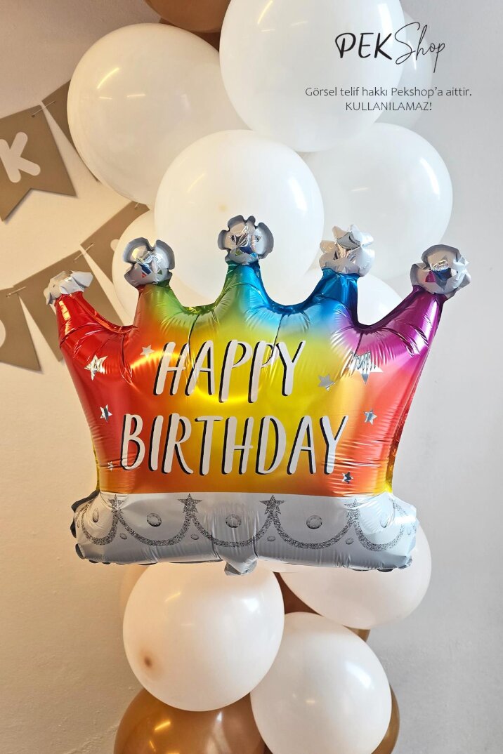 Rengarenk Happy Birthday Yazılı Taç Folyo Balon - 1