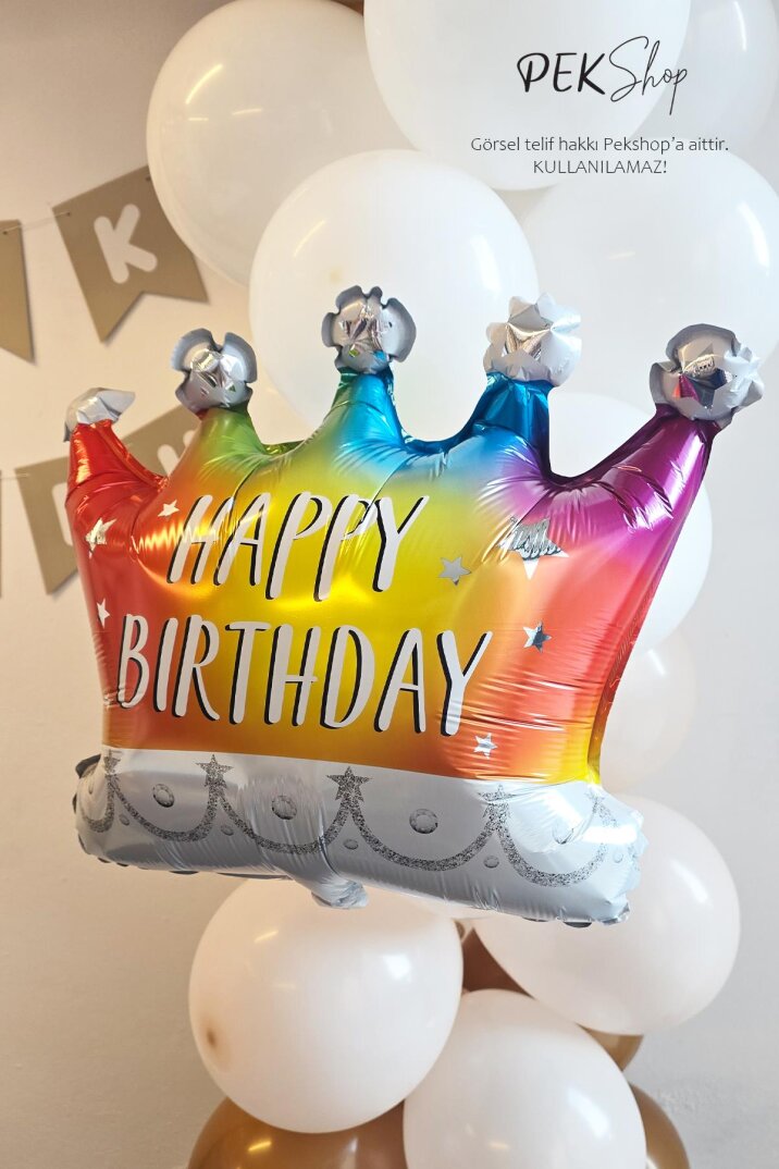 Rengarenk Happy Birthday Yazılı Taç Folyo Balon - 2