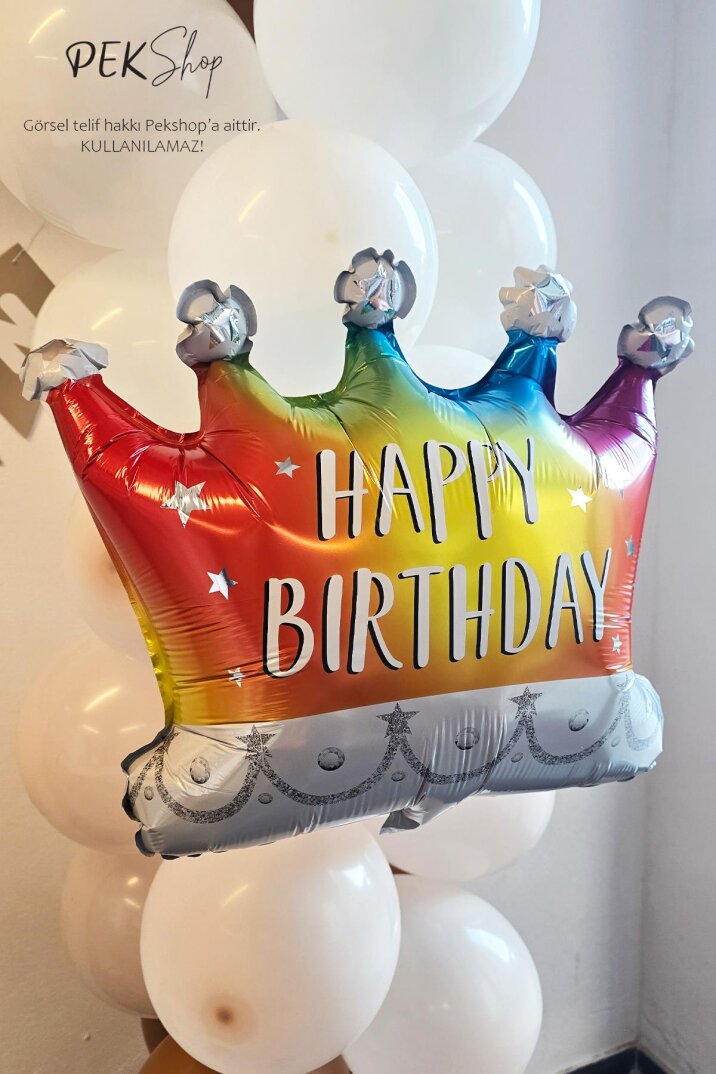 Rengarenk Happy Birthday Yazılı Taç Folyo Balon - 3