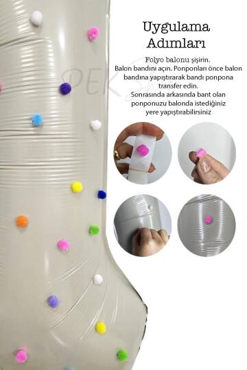Rengarenk Ponpon Süslemeli Retro Krem Yaş Balonu 80cm - 2