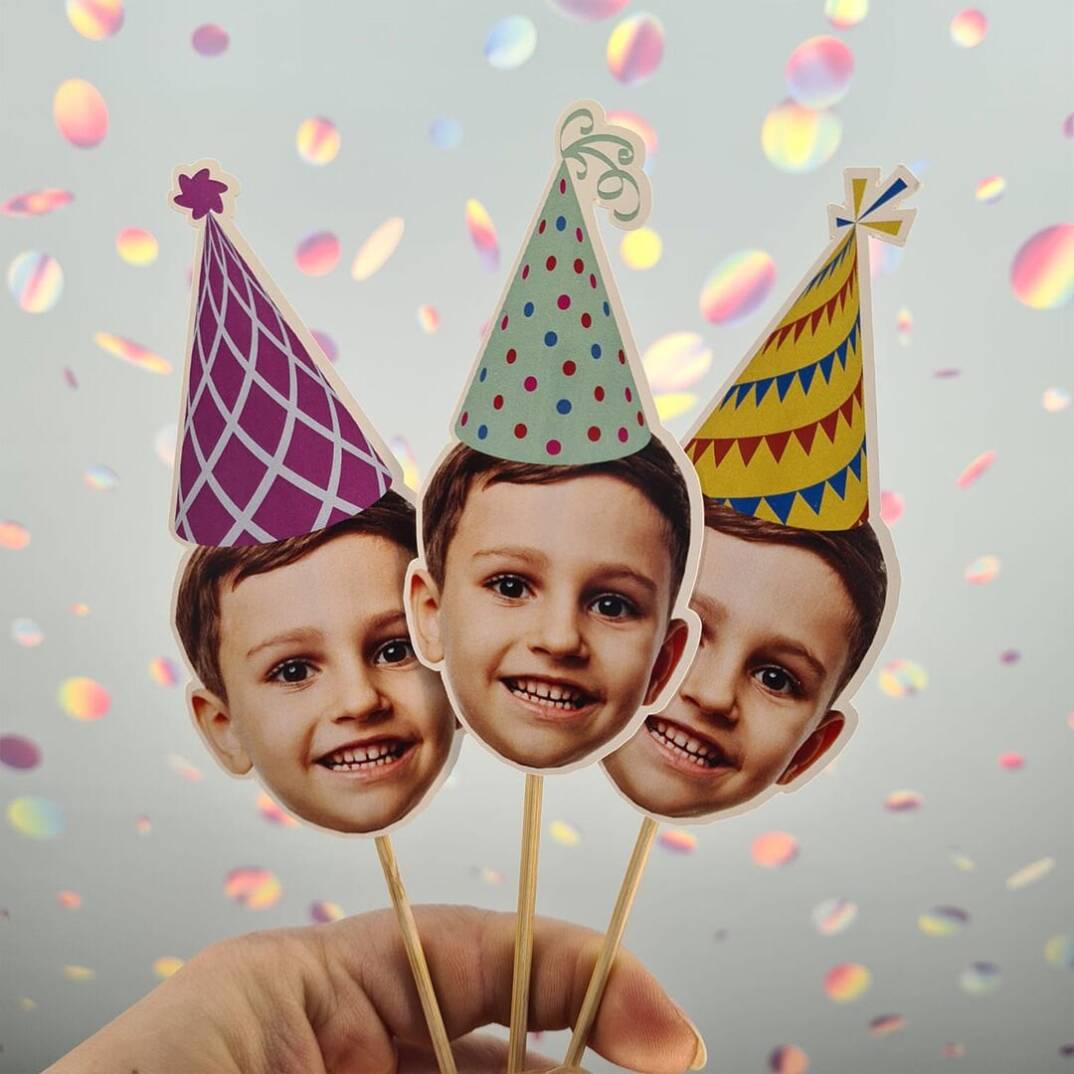 Renkli Şapkalı Fotoğraflı Kürdan Süsü (10lu paket) - 2