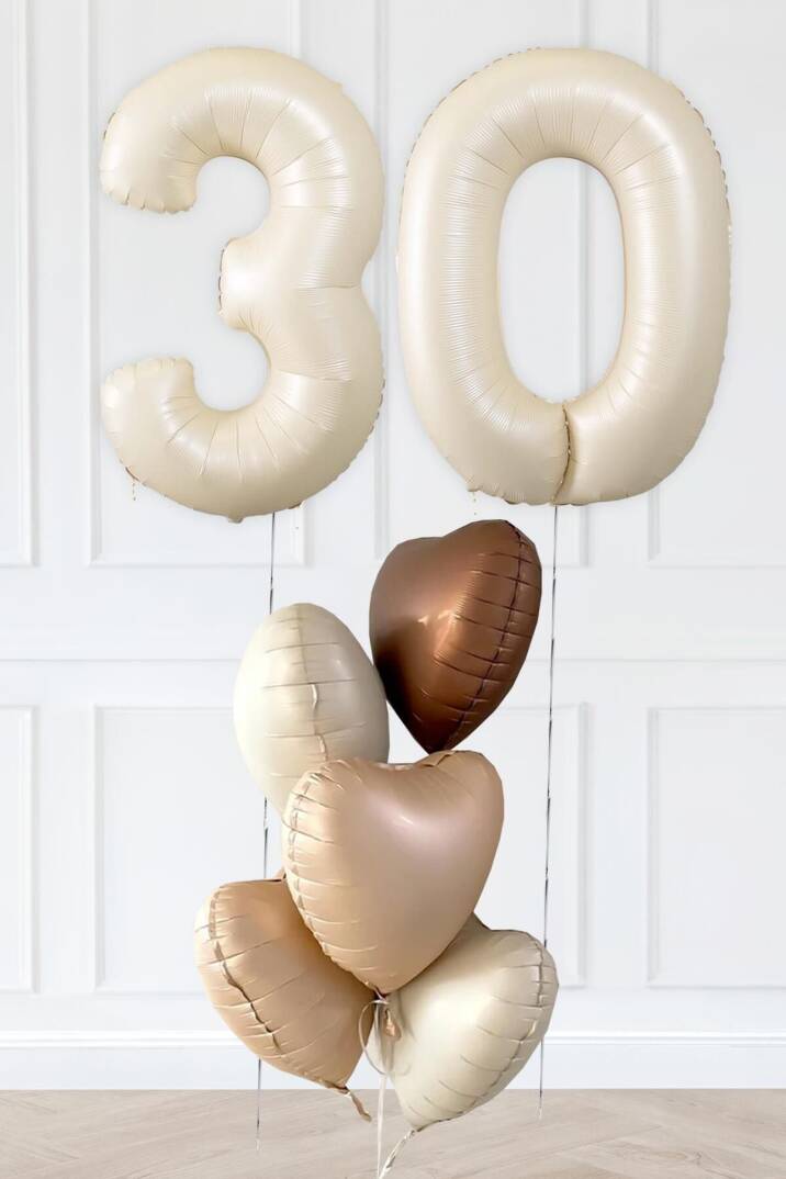 Retro 30 Yaş Doğum Günü Parti Balon Seti Krem Karamel Bej Çikolata Kahve Retro Kalp Balonlu 30 Yaş Parti Balon Seti - 1
