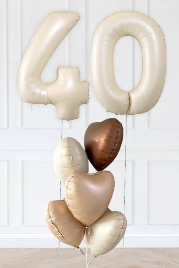 Retro 40 Yaş Doğum Günü Parti Balon Seti Krem Karamel Bej Çikolata Kahve Retro Kalp Balonlu 40 Yaş Parti Balon Seti - 1