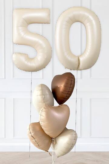 Retro 50 Yaş Doğum Günü Parti Balon Seti Krem Karamel Bej Çikolata Kahve Retro Kalp Balonlu 50 Yaş Parti Balon Seti - 1