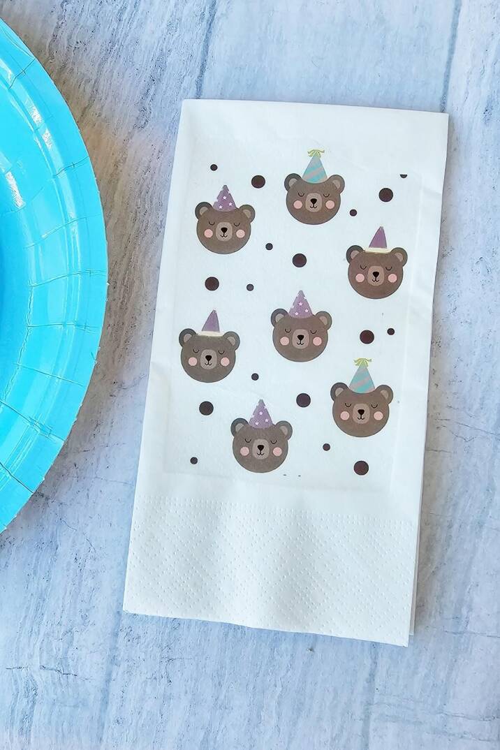 Retro Ayı Desen Konsept Baskılı Doğum Günü Peçetesi 20li - 1