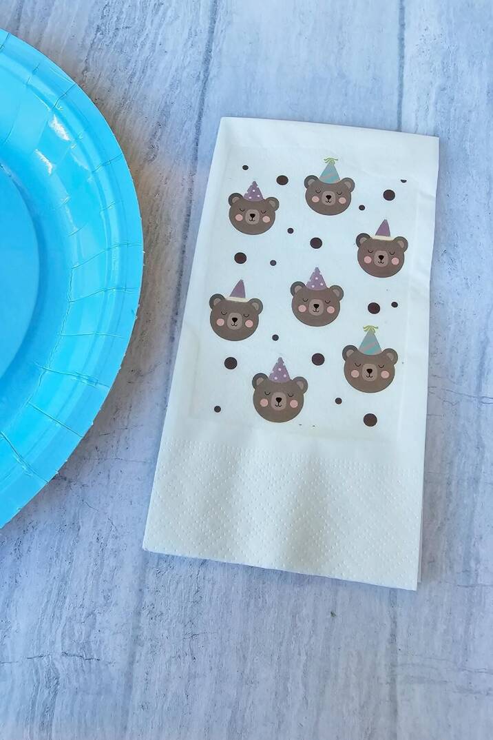 Retro Ayı Desen Konsept Baskılı Doğum Günü Peçetesi 20li - 2