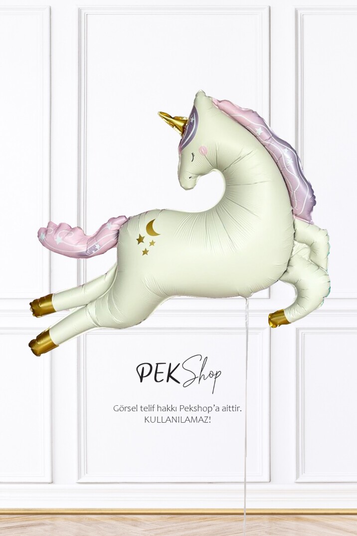 Retro Büyük Krem Unicorn Folyo Balon - 1