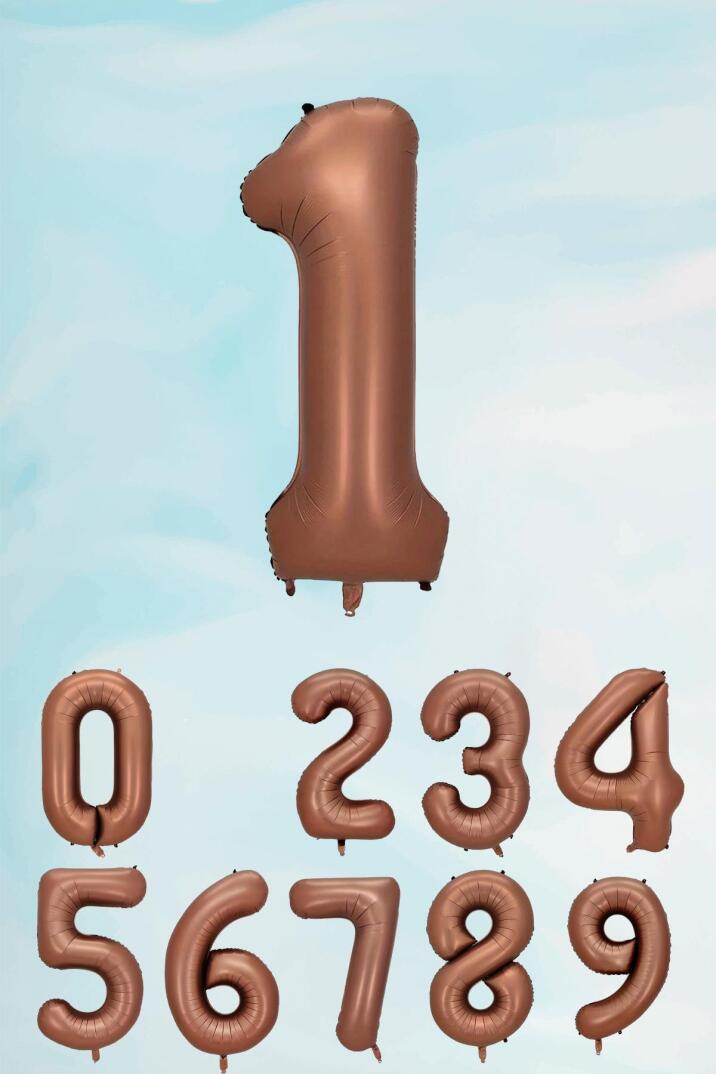 Retro Çikolata Kahve Renk Rakam Balon 80 cm Retro Renk Yaş Balonları - 1