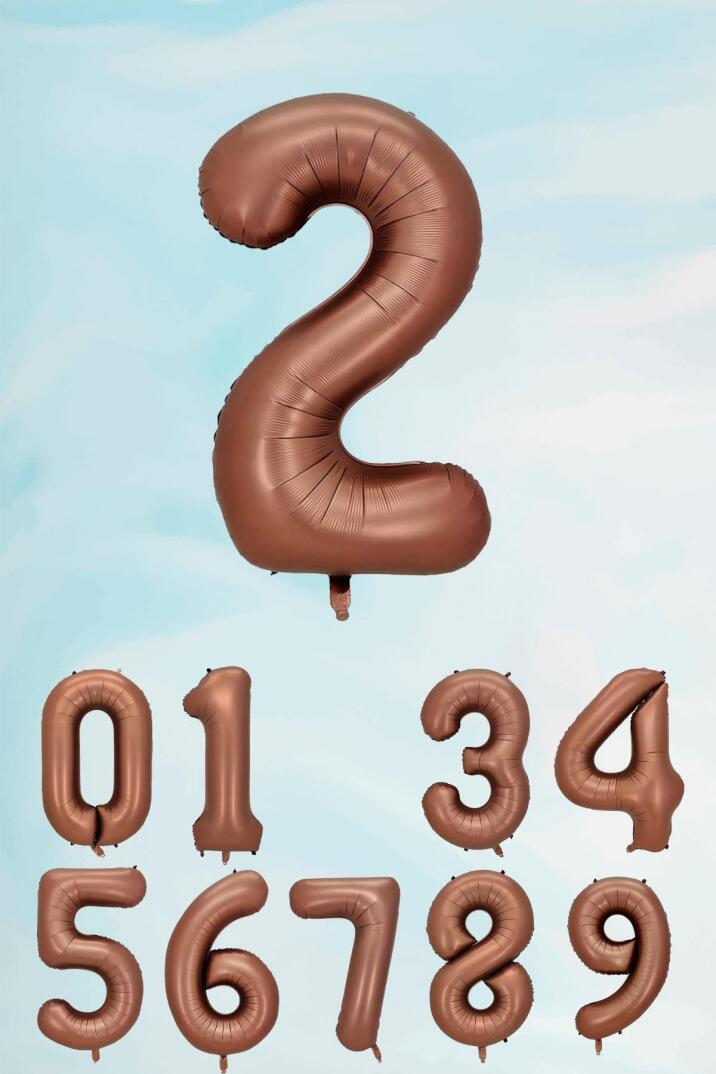 Retro Çikolata Kahve Renk Rakam Balon 80 cm Retro Renk Yaş Balonları - 3