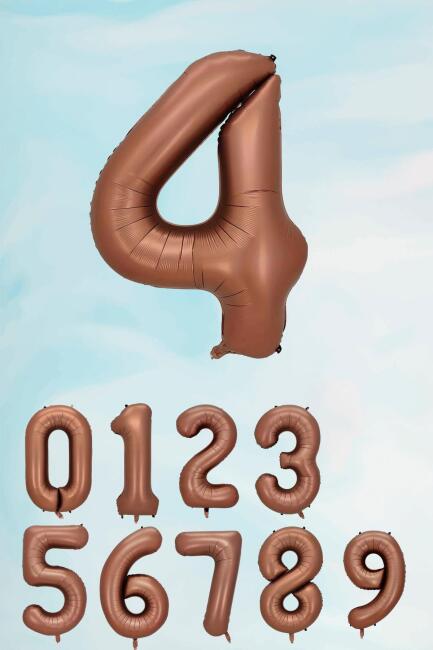 Retro Çikolata Kahve Renk Rakam Balon 80 cm Retro Renk Yaş Balonları - 5