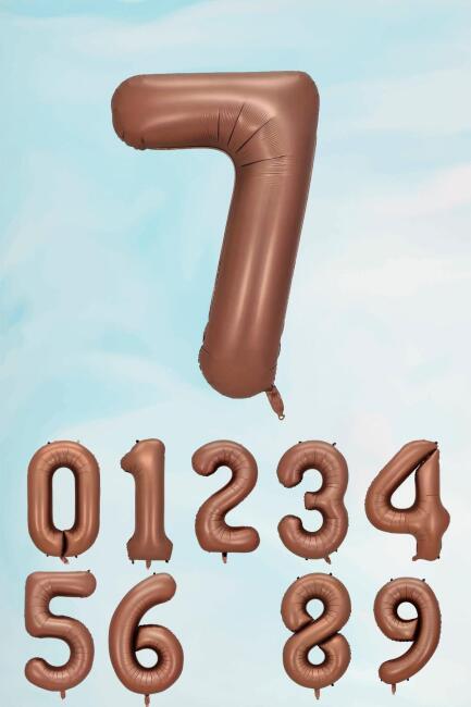 Retro Çikolata Kahve Renk Rakam Balon 80 cm Retro Renk Yaş Balonları - 8