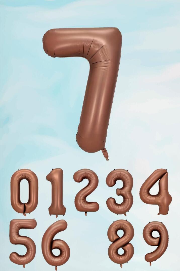 Retro Çikolata Kahve Renk Rakam Balon 80 cm Retro Renk Yaş Balonları - 8