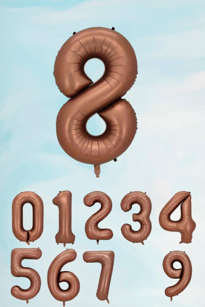 Retro Çikolata Kahve Renk Rakam Balon 80 cm Retro Renk Yaş Balonları - 9