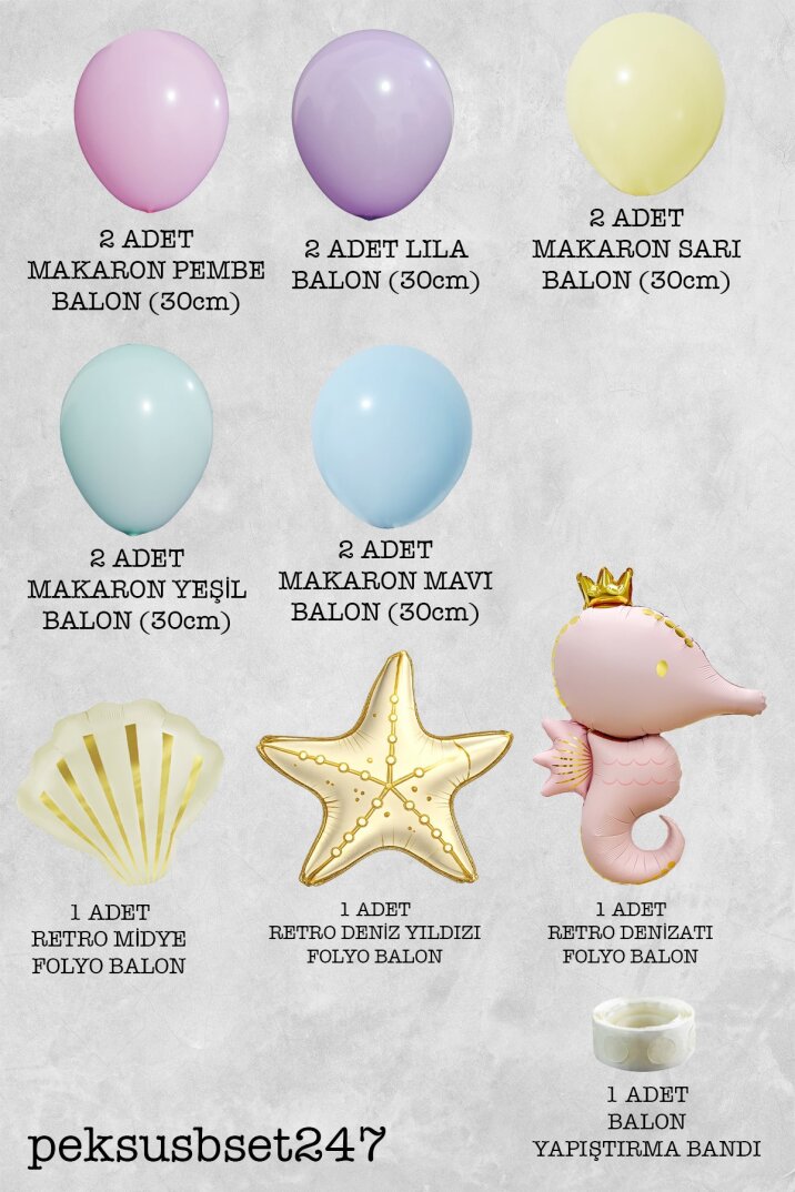 Retro Deniz Atı , Deniz Yıldızı ve İstiridye Folyo Balonlu Balon Seti Set247 - 2