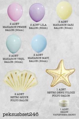 Retro Deniz Yıldızı İstiridye Balonlu Doğum Günü Balon Seti Set246 - 2