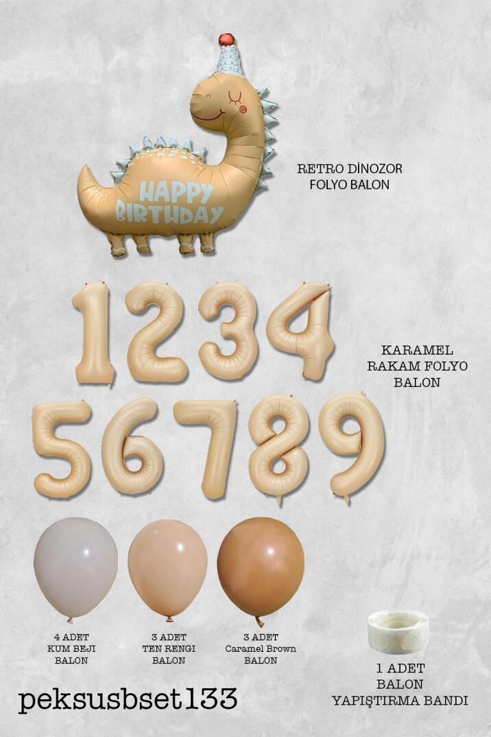 Retro Dinazor Tema Yaş Balonlu Doğum Günü Balon Zinciri Seti Retro Dinozor Konsept - 8