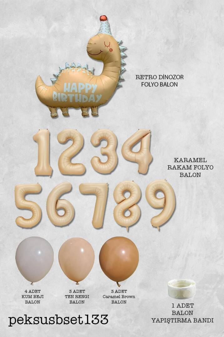 Retro Dinazor Tema Yaş Balonlu Doğum Günü Balon Zinciri Seti Retro Dinozor Konsept - 2