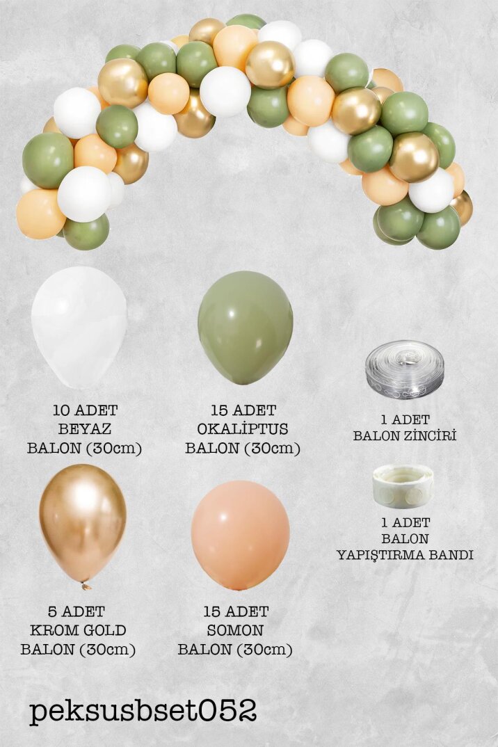 Retro Gold Okaliptus Somon Balon Zinciri Seti Doğum Günü Balon Zinciri 47 Parça - 2