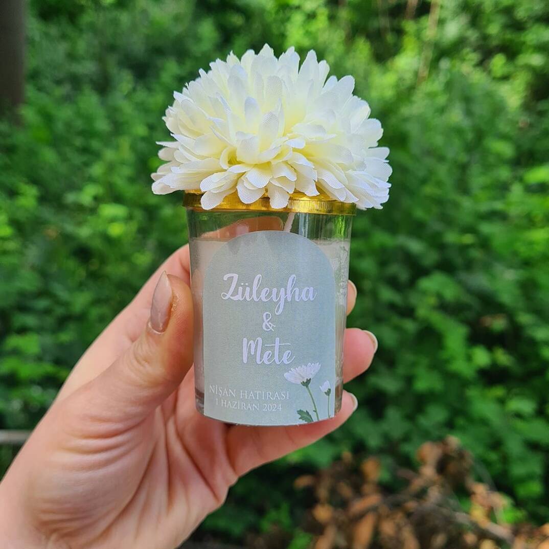 Retro Green Yapay Çiçek Süslemeli Konsept Mum Hediyelik - 1