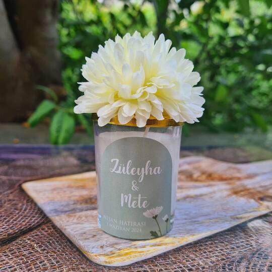 Retro Green Yapay Çiçek Süslemeli Konsept Mum Hediyelik (1)