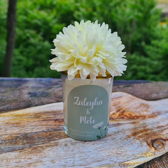 Retro Green Yapay Çiçek Süslemeli Konsept Mum Hediyelik - 3
