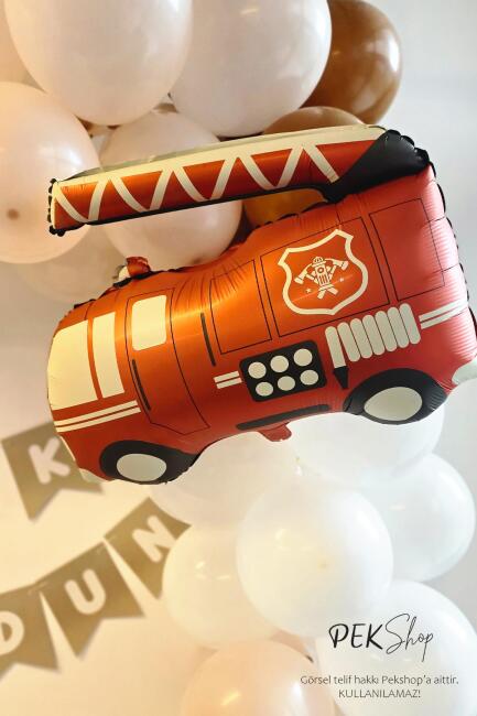 Retro İtfaiye Balon İtfaiye Aracı Balon Retro Renkler 67cm - 1