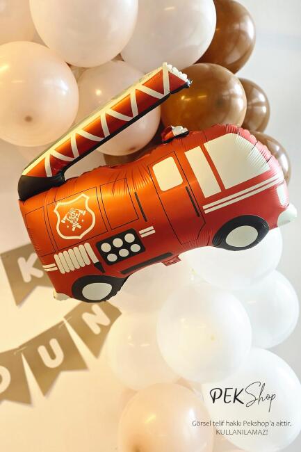 Retro İtfaiye Balon İtfaiye Aracı Balon Retro Renkler 67cm - 2