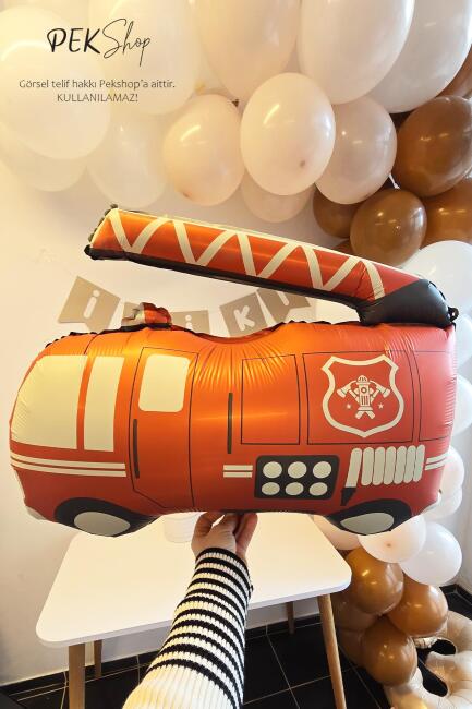 Retro İtfaiye Balon İtfaiye Aracı Balon Retro Renkler 67cm - 3