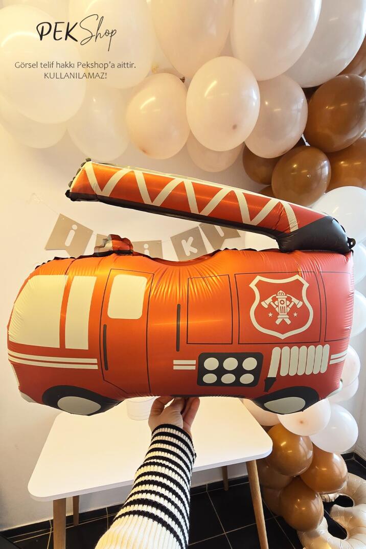 Retro İtfaiye Balon İtfaiye Aracı Balon Retro Renkler 67cm - 3