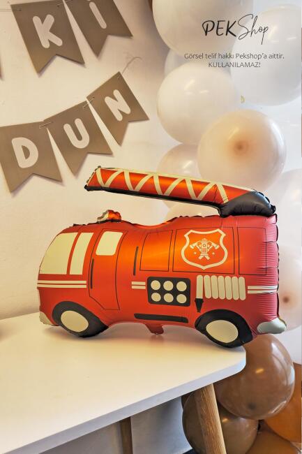 Retro İtfaiye Balon İtfaiye Aracı Balon Retro Renkler 67cm - 4