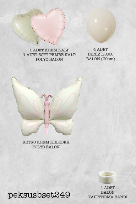 Retro Kelebek Balon Seti Retro Krem Kelebek Pembe Deniz Kumu Balon Seti - 2